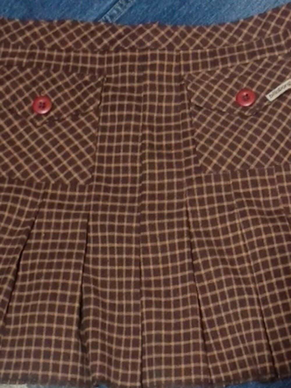 Billabong Brown Plaid Pleated Mini Skirt with Red Buttons